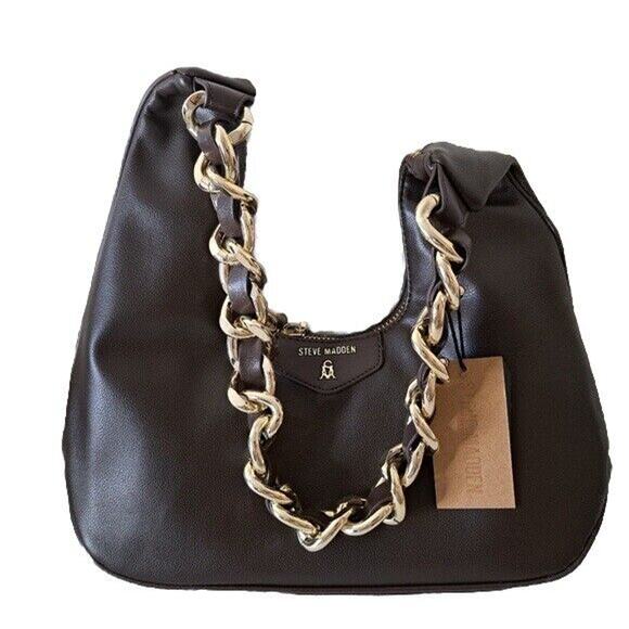 Women’s Steve Madden BGrove Brown Hobo Handbag Purse Gold Hardware Vegan Leather - Picture 2 of 5